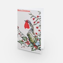 Christmas Card - Robin on Holly Branch